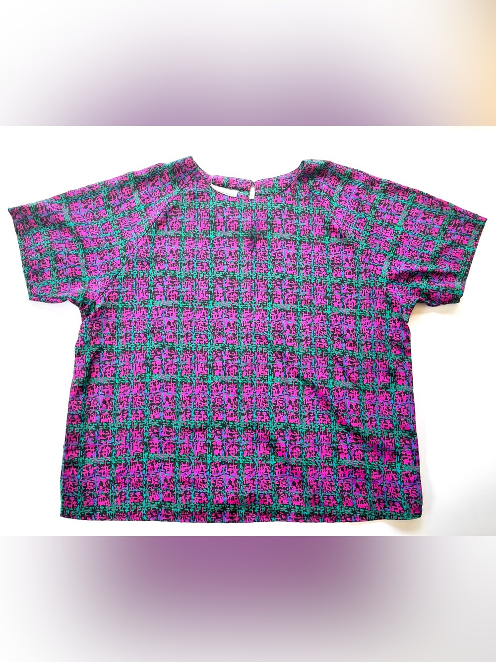 Vintage Plus Size Impressions Woman Vibrant Abstract Print Top Patterned Blouse